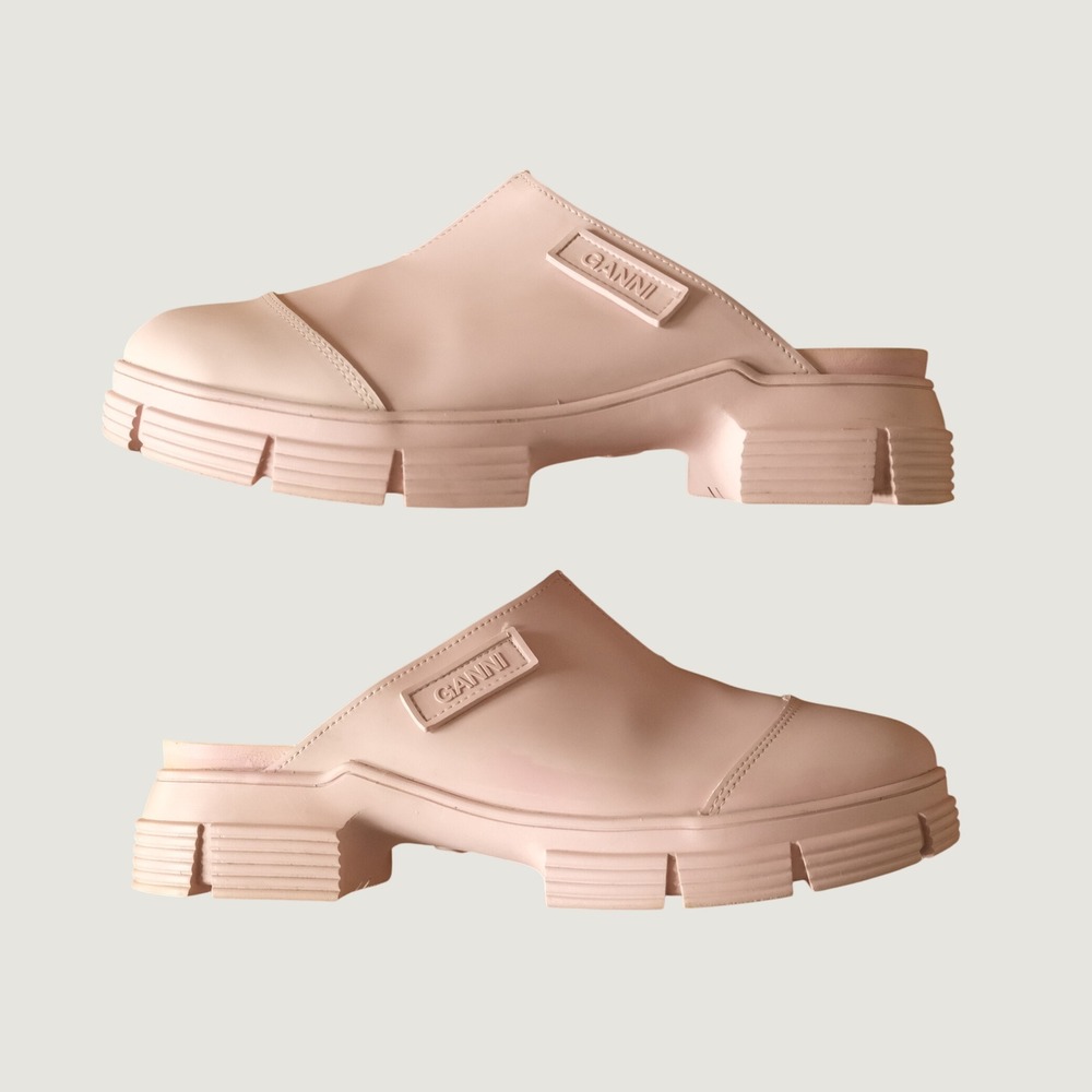 Ganni City Mules Pink Recycled Rubber Chunky Lug Sole Scandi Clogs 39